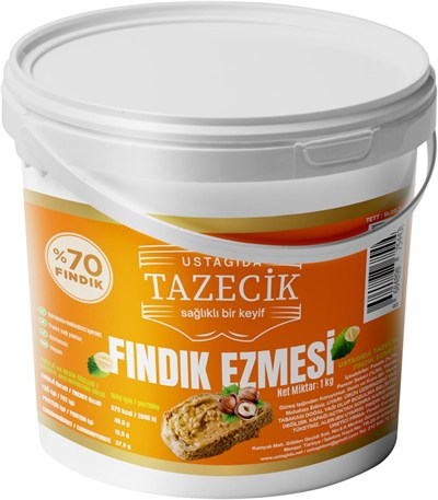 Ustagıda Tazecik%70 Giresun Fındıklı Fındık Ezmesi 1 kg | Vegan, Glutensiz, Mini Fındık Parçacıklı