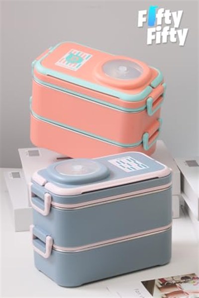Uzspace 1200 ML İki Kat Dört Bölme Paslanmaz Çelik Lunch Box Yeni Nesil Sefer Tası-Sos Kaseli Model-FFLBOX8023 (Turuncu)