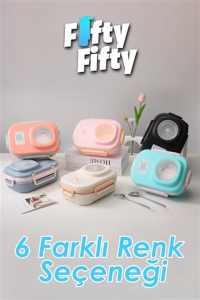Uzspace 600 ML Çorba Kaseli-Çelik Kaşık Çatallı Paslanmaz Çelik Bento Lunch Box Yeni Nesil Sefer Tası-FFLBOX8021600 (Turuncu)