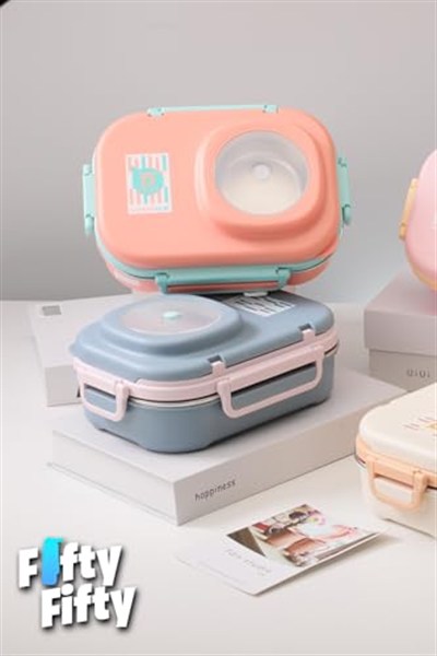 Uzspace 600 ML Çorba Kaseli-Çelik Kaşık Çatallı Paslanmaz Çelik Bento Lunch Box Yeni Nesil Sefer Tası-FFLBOX8021600 (Turuncu)