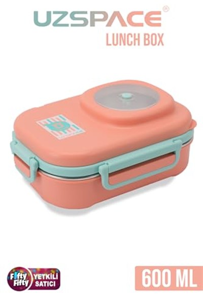 Uzspace 600 ML Çorba Kaseli-Çelik Kaşık Çatallı Paslanmaz Çelik Bento Lunch Box Yeni Nesil Sefer Tası-FFLBOX8021600 (Turuncu)