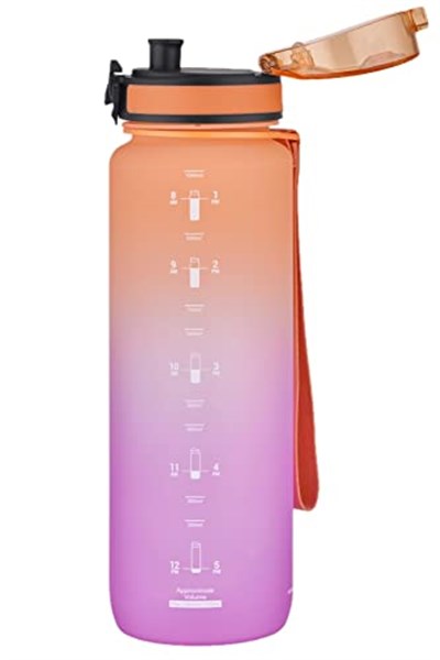 Uzspace FiftyFifty 1000ml BÜYÜK BOY Çift Renk Softtouch FF Collection Tritan Su Matarası Turuncu-Mor