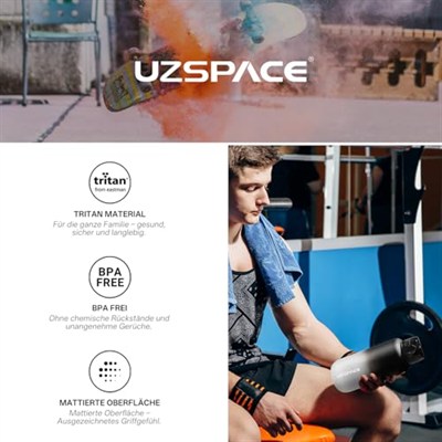 UZSPACE İçecek şişesi 500 ml/800 ml/1 l/1,5 l, sızdırmaz, Tritan ve BPA içermeyen su şişesi, bisiklet, fitness, dış mekan için