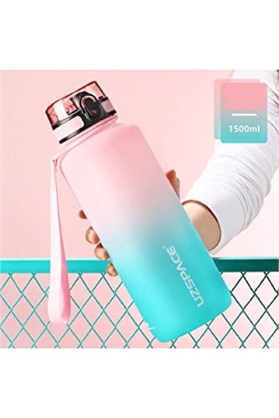 Uzspace Motivasyon Matarası 1500 ml MEGA BÜYÜK BOY Çift Renk 8 Farklı Renk