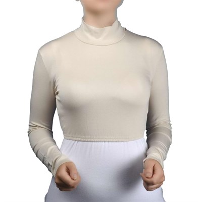 Uzun Kol Balıkçı Yaka Boğazlı Likralı Penye Kadın Yarım Body