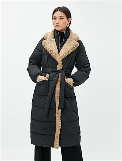 Uzun Şişme Mont Kemerli Peluş Detaylı