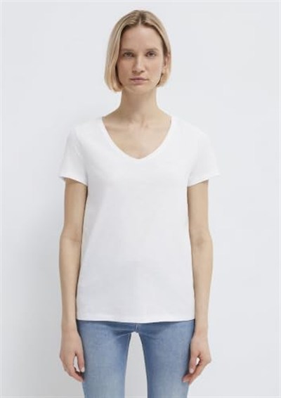 V Yaka Beyaz Basic Tişört Fitted/Vücuda Oturan Kesim 168260-620