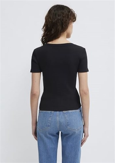 V Yaka Siyah Basic Tişört Fitted/Vücuda Oturan Kesim 1601040-900