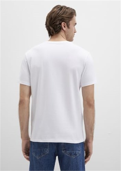 V Yaka Streç Beyaz Basic Tişört Fitted/Vücuda Oturan Kesim 061748-620