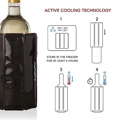 Vacu Vin 38804606- Aktif şarap soğutucu siyah 0,75-1,0 l