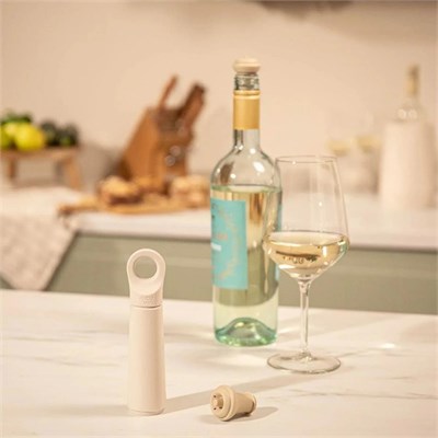 Vacu Vin Şarap Vakum Seti 1 Pompa 1 Şarap Tıpası - Kutulu Bej