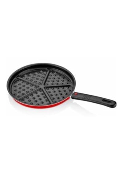 Vafıl Tavası Özel Üretim Alüminyum Üzeri Granit Kaplı Waffle Tava 26 Cm Tak-çıkar Saplı Kırmızı