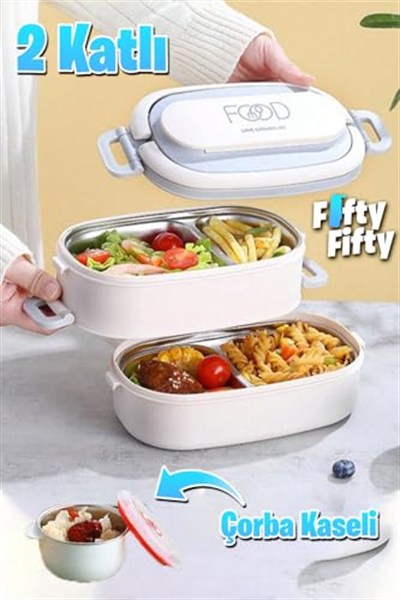 Vagonlife 1140 ML 2 Kat Paslanmaz Çelik Çorba Kaseli Bento Lunch Box Yeni Nesil Sefer Tası -FFLBOX10403