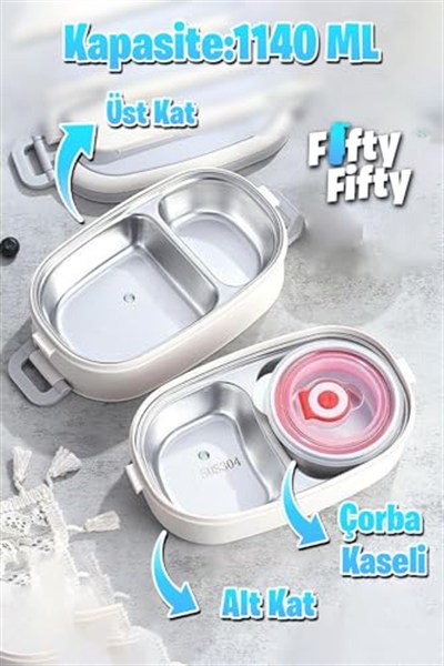 Vagonlife 1140 ML 2 Kat Paslanmaz Çelik Çorba Kaseli Bento Lunch Box Yeni Nesil Sefer Tası -FFLBOX10403