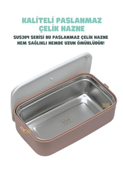 Vagonlife Bento 1000ml Lunchbox 2 Katlı 3 Bölmeli Paslanmaz Çelik Sefer Tası Yemek Kutusu (Pembe-Mor)