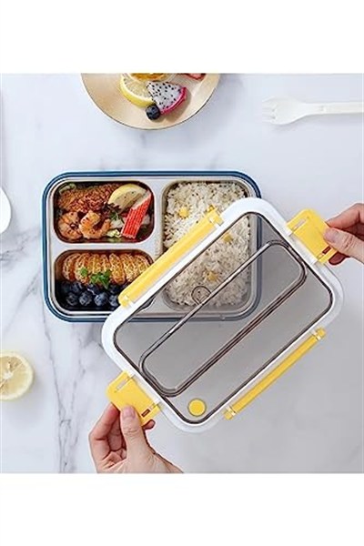 Vagonlife Bento 1000ml Lunchbox Tek Katlı 3 Bölmeli Çelik Sefer Tası Yemek Kutusu (Koyu Yeşil)