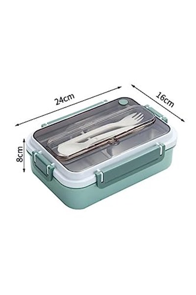Vagonlife Bento 1000ml Lunchbox Tek Katlı 3 Bölmeli Çelik Sefer Tası Yemek Kutusu (Koyu Yeşil)
