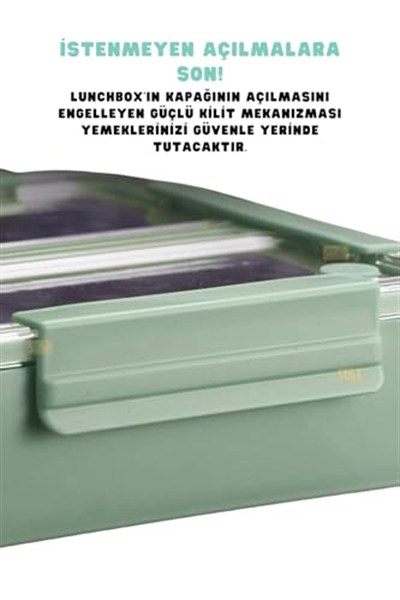 Vagonlife Bento 1100ml Lunchbox Tek Katlı 2 Bölmeli Paslanmaz Çelik Sefer Tası Yemek Kutusu (Yeşil)