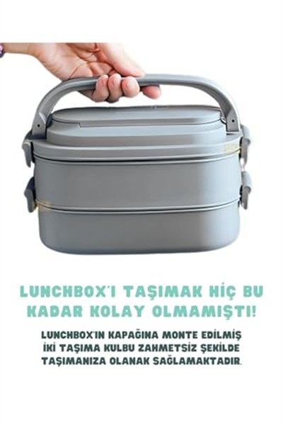 Vagonlife Bento 1140ml Lunchbox 2 Katlı 4 Bölmeli Mini Kaseli Çelik Sefer Tası Yemek Kutusu (Bej)