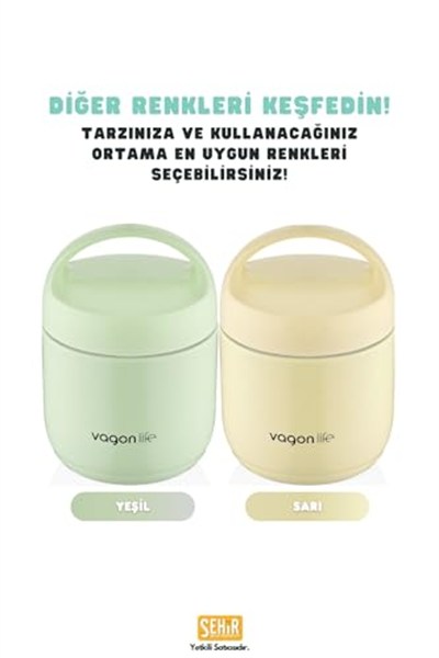 Vagonlife Bento 1200ml Lunchbox 1 Kaseli 4-6 Saat Sıcak/Soğuk Termos Özellikli Çelik Sefer Tası Yemek Kutusu (Yeşil)