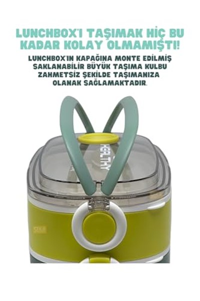Vagonlife Bento 1300ml Lunchbox 2 Katlı 3 Bölmeli Paslanmaz Çelik Sefer Tası Yemek Kutusu (Koyu Yeşil-Fıstık Yeşili)