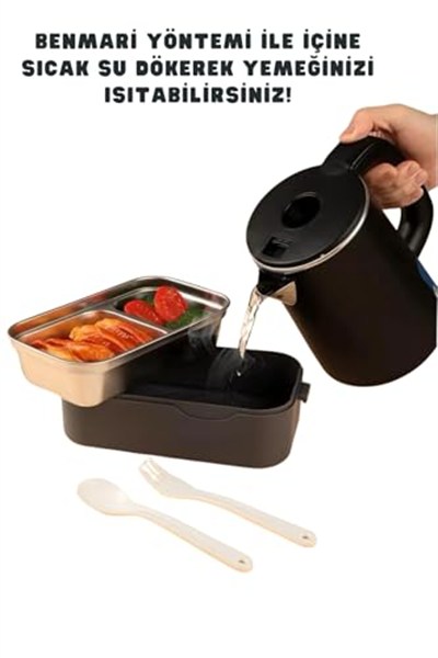 Vagonlife Bento 1350ml Lunchbox 2 Katlı 3 Bölmeli ve Sosluklu Çelik Sefer Tası Yemek Kutusu Çatal Kaşık Hediyeli (Lacivert)