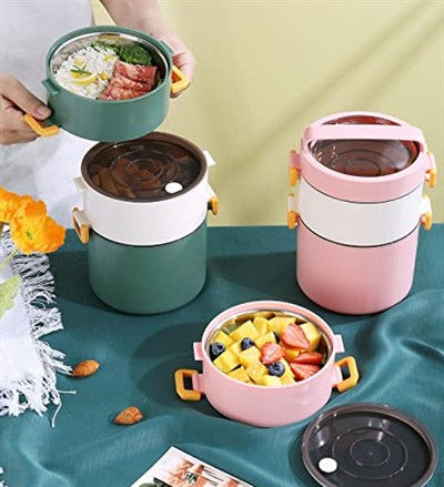 Vagonlife Bento 1800ml Lunchbox 3 Katlı Çelik Sefer Tası (Pembe)
