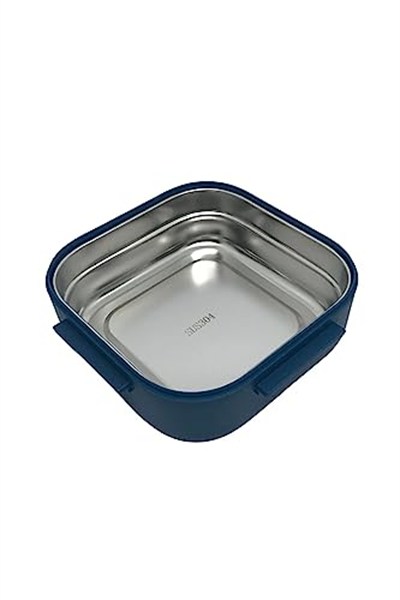 Vagonlife Bento 500ml Lunchbox Tek Katlı Çelik Sefer Tası Yemek Kutusu (Lacivert-Sarı)