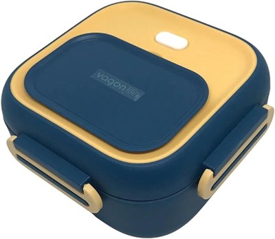 Vagonlife Bento 500ml Lunchbox Tek Katlı Çelik Sefer Tası Yemek Kutusu (Lacivert-Sarı)