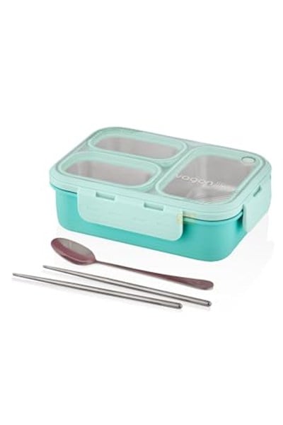 Vagonlife Bento 620ml Lunchbox Tek Katlı 3 Bölmeli Çelik Sefer Tası Yemek Kutusu (Turkuaz)