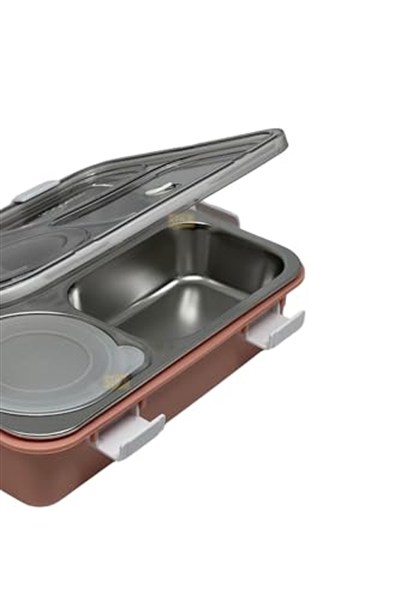 Vagonlife Bento 850ml Lunchbox Tek Katlı 4 Bölmeli ve Kaseli Çelik Sefer Tası Yemek Kutusu (Pembe)