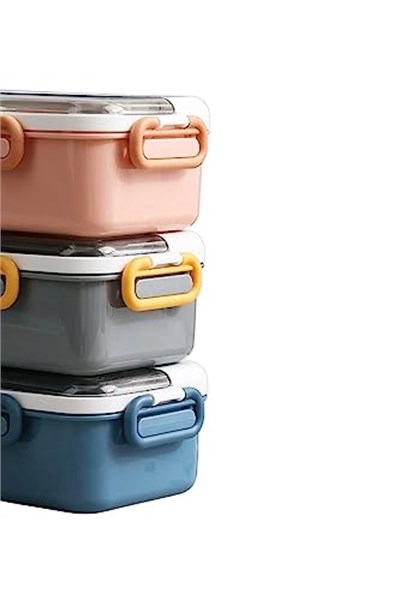 Vagonlife Bento 900ml Lunchbox 1 Katlı 3 Bölmeli Çelik Sefer Tası Yemek Kutusu (Mavi)