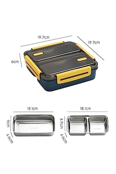 Vagonlife Bento 950ml Lunchbox Tek Katlı 3 Bölmeli Çelik Sefer Tası Yemek Kutusu (Koyu Yeşil)