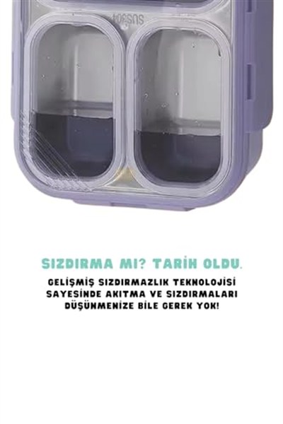 Vagonlife Bento 950ml Lunchbox Tek Katlı 4 Bölmeli Çelik Sefer Tası Yemek Kutusu (Turkuaz)