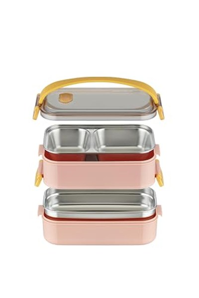 Vagonlife Bento Lunch Box Ofis-Okul İçin Yeni Nesil Sefer Tası 2 kat Taşıma Kulplu Çelik FF367 Lacivert