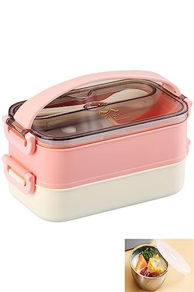 Vagonlife Bento Lunch Box Ofis-Okul İçin Yeni Nesil Sefer Tası -Çorba Kaseli Model-Paslanmaz Çelik Pembe