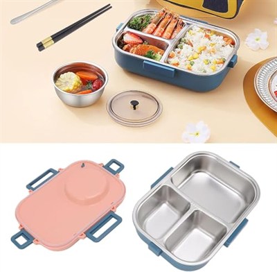 Vagonlife Beslenme Kutusu Paslanmaz Çelik - 1100 ml Sos (Yoğurt) Kaseli Yeni Nesil Lunch Box (Mavi)