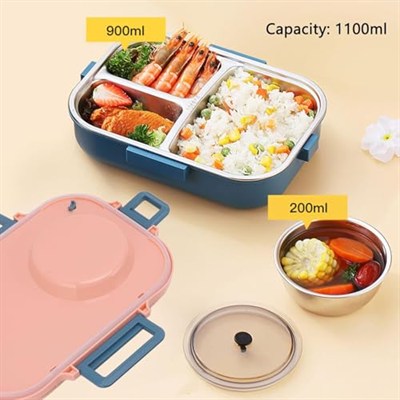 Vagonlife Beslenme Kutusu Paslanmaz Çelik - 1100 ml Sos (Yoğurt) Kaseli Yeni Nesil Lunch Box (Mavi)