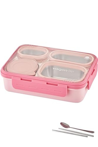 Vagonlife Lunch Box 950 ML Paslanmaz Çelik Tek Kat Dört Bölmeli Çorba Kaseli Metal Kaşıklı-FFLBOX7099
