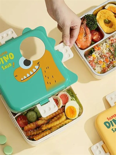 Vagonlife Süper Dino Üç Bölmeli + Sos Kaseli Yeni Nesil Çocuk Beslenme Kutusu - Lunch Box 1190 Ml.