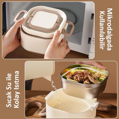 Valkyrie 1300 ML 2 Katlı Paslanmaz Çelik Yemek Kabı – Termal Taşıma Çantalı, Sızdırmaz, BPA İçermez