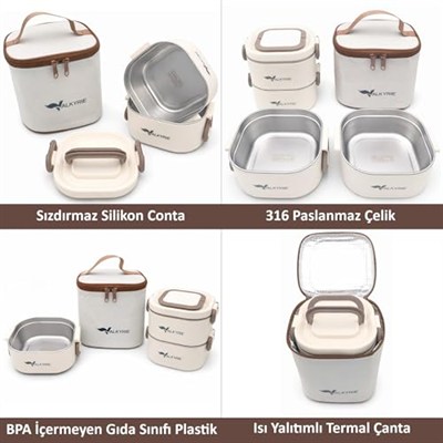 Valkyrie 1300 ML 2 Katlı Paslanmaz Çelik Yemek Kabı – Termal Taşıma Çantalı, Sızdırmaz, BPA İçermez