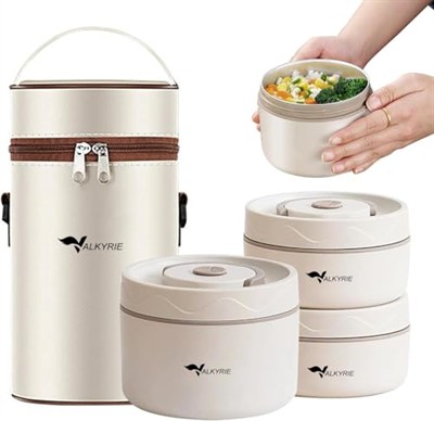 Valkyrie 3 Gözlü Paslanmaz Çelik Isı Yalıtımlı Yemek Kabı Seti Çantalı 304 Steel 2 x 420ml + 550ml