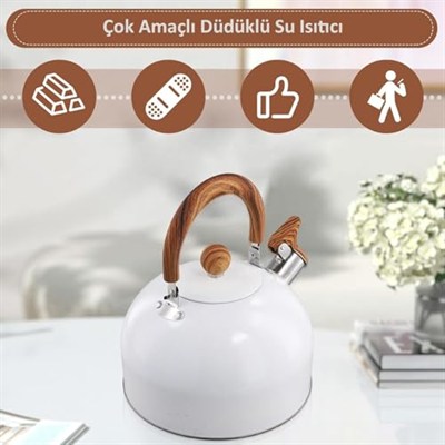 Valkyrie 3L Düdüklü Kettle Su Isıtıcı Çaydanlık Paslanmaz Çelik Yüksek Islıklı Beyaz