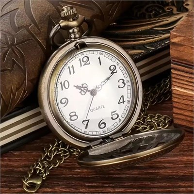 Valkyrie Vintage Antika Tasarım Dişli Roma Rakamlı Zarif Bronz Kuvars Cep Köstekli Saat