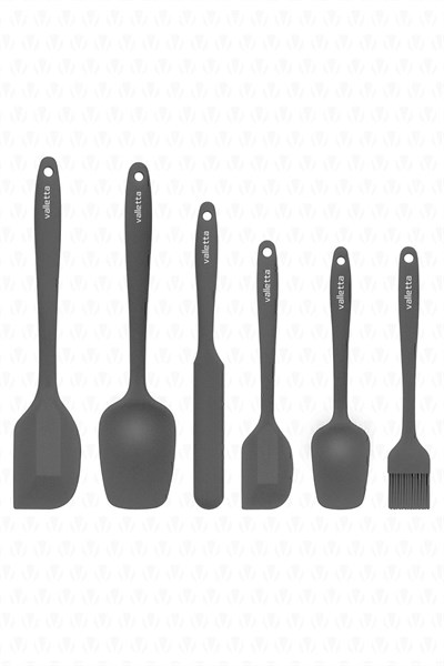 Valletta Drongo Isıya Dayanıklı Yanmaz Yapışmaz Silikon Spatula Seti 6 Parça Gri