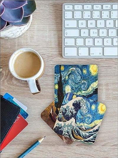Van Gogh Temalı Ahşap Bardak Altlığı Ahşap Baskılı Altlık 6lı set (9 x9CM) karbonNM14