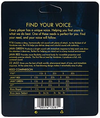 Vandoren SRMIXA25 Alto Sax Jazz Reed Karışık Kart her biri 1 adet ZZ, V16, JAVA ve JAVA Red Strength 2.5 içerir