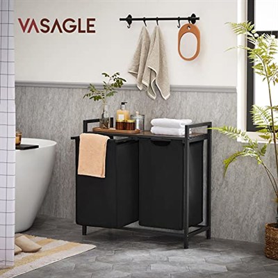Vasagle 2 Bölmeli Çamaşır Sepeti, Raflı Çamaşır Sepeti, Çamaşır Kutusu, Çıkarılabilir Oxford Kumaş, Metal Çerçeve, Kahverengi/Siyah
