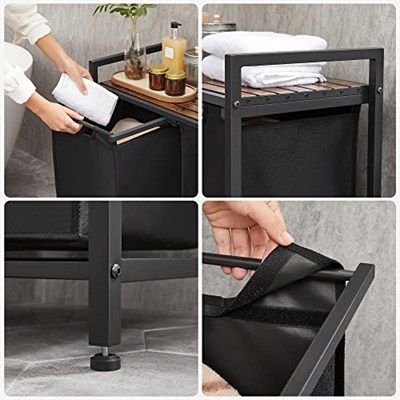 Vasagle 2 Bölmeli Çamaşır Sepeti, Raflı Çamaşır Sepeti, Çamaşır Kutusu, Çıkarılabilir Oxford Kumaş, Metal Çerçeve, Kahverengi/Siyah